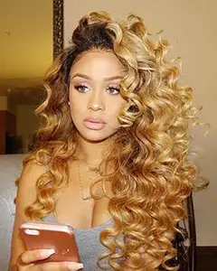 bellewholesale Ombre Brown Blonde Synthetic Hair Double Wefts