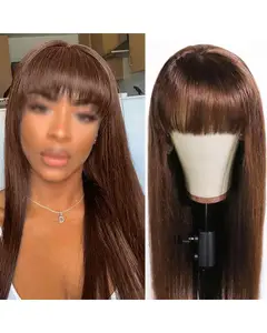 bellewholesale 28Inch Long Straight Hair Wig Natural Looking Synthetic Wig With Bangs