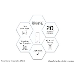Samsung 236L Digital Inverter Technology Double Door Refrigerator RT28C3053S8 236L Digital Inverter Technology Double Door Refrigerator RT28C3052S8 Silver 
