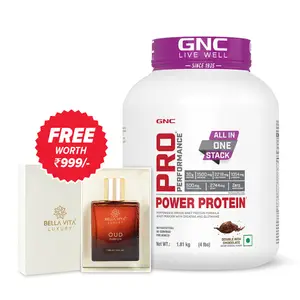 GNC Pro Performance Power Protein, 1.82 kg (4 lb), Double Rich Chocolate + FREE Organic Oud Unisex Perfume by Bella Vita Luxury
