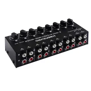 B066 Mini Stereo 8 Channel Passive Mixer RCA Portable Mixer 8 in 2 Out Stereo Distributor Control, No External Power Requi