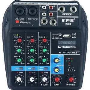 TU04 BT Sound Mixing Console Record 5V 2A Phantom Power Monitor AUX Paths Plus Effects 4 Channels o Mixer with USB