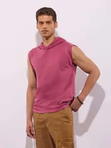 Hoversoul Pink Cotton Regular Fit Sleeveless Hoodie