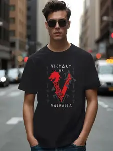 Bewakoof Men's Black Valhalla Graphic Printed T-shirt