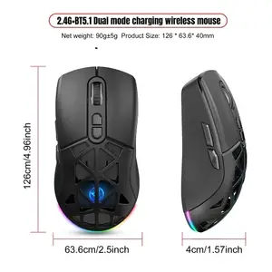 TOMTOP HXSJ T26 Wireless 2.4G BT5.1 Dual-Mode Rechargeable Gaming Mouse 4800DPI Adjustable E-sports Mice Cool RGB Lights Long Endurance Battery For Computer Laptop PC