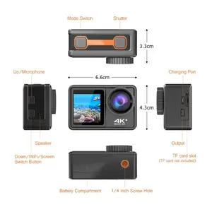 TOMTOP 4K 24MP Dual Screen Sport Camera DV Camcorder 2.0 Inch Screen 170° Wide Angle EIS 40m Waterproof WiFi with Macro CPL ND4 8 16 Purple Lens for Outdoor Sports
