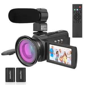 TOMTOP Andoer 4K/60FPS 48MP WiFi Digital Video Camera Set 1 Camcorder Recorder + 1 Microphone + 1 Remote Control + 2 Batteries + 1 Camera Lens with 16X Zoom 3 Inch Touchscreen IR Infrared Night Sight