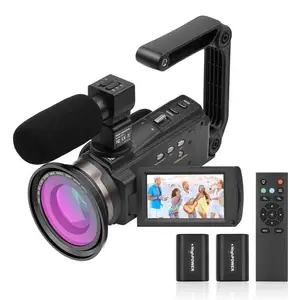 TOMTOP Andoer 4K/60FPS 48MP WiFi Digital Video Camera Set 1 Camcorder Recorder + 1 Microphone + 1 Remote Control + 2 Batteries + 1 Camera Lens with 16X Zoom 3 Inch Touchscreen IR Infrared Night Sight Cold Shoe Mount