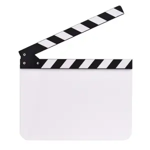 TOMTOP 30 * 24cm/ 12 * 9in Acrylic Film Clapboard Movie Directors Clapper Board Slate Cut Action Scene Blank Clap Board Dry Erase with White & Black Sticks