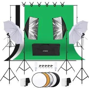 TOMTOP Andoer Photography Kit 1.8m*2.7m Black White Green Polyester-cotton Backdrops 6pcs
