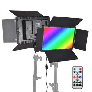 TOMTOP 50W Bi-color RGB Photography Light LED Light Panel with Metal Barndoors Remote Controller