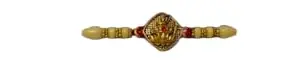 Be artistic studio Rushant Indian Traditional Handmade Exclusive Designer Rakhi in Rhombus shape ''KUMBH'' design in copper polish with cream beads for brother - Gift of Roli chawal & Pooja Thali - 60006