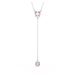 Swarovski Attract y-chain, Round cut, Pink, Rhodium topcoat, Eén maat, Crystals, rhodium-plated, Crystal