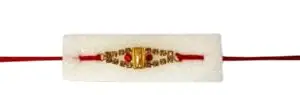 Be artistic studio Rushant Designer Rakhi - Cream stone & Red & Copper Golden American Diamond Rakhi for Brother with Roli chawal - 60025