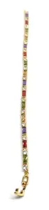 Multi-Gemstone Tennis Bracelet, Gold-Plated, Rainbow Colours with Crystal Accents