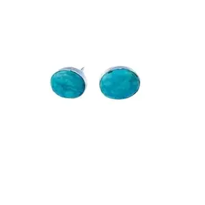 Rama Gems & Jewellery Pure 925 Sterling Beautiful Earrings | Beautiful Turquoise Stone,| Stud Earring For Women, Girls