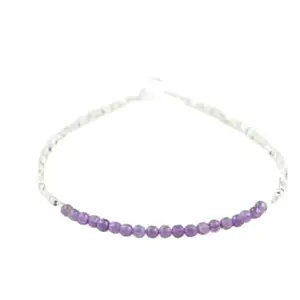 RRJEWELZ Natural Amethyst 2mm Round Shape Smooth Cut Gemstone Beads 7 Inch Silver Plated Clasp Bracelet With Karren Hill Tribe Beads For Men, Women. Natural Gemstone Link Bracelet. | Lcbr_00333