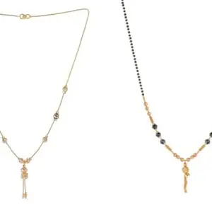 Gold Plated Traditional Black Bead Single Line American Diamond Pendant Jewellary set for Women(Combo) Pack of 3 MSC-43-54-24 Cb od