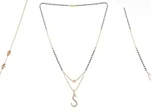 Gold Plated Traditional Black Bead Single Line American Diamond Pendant Jewellary set for Women(Combo) Pack of 3 MSCN-40-1-43-