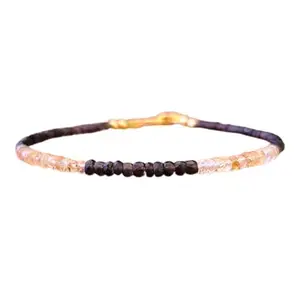 RRJEWELZ Citrine & Smoky Quartz bracelet for men & women - 3-3.5mm Rondelle Faceted beads - 7 Inch Adjustable with Gold plated clasp – Healing, Fashion, Gift, Spiritual, Yoga|LCBR_RR_07378