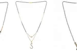 Gold Plated Traditional Black Bead Single Line American Diamond Pendant Jewellary set for Women(Combo) Pack of 3 MSCN-29-1-21- od