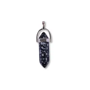 GEMSMANTRA Snowflake Obsidian Double Terminated Certified Crystal Pencil Pendant, Natural Healing Crystal Stone for Grounding, Protection, Emotional Stability & Inner Transformation For Men & Women