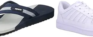 SPARX Mens SM 439 | Stylish, Comfortable | White Sneaker - 10 UK (SM 439) Mens SF0014G Navygrey Flip-Flop - 10 UK (SF0014GNVGY0010)