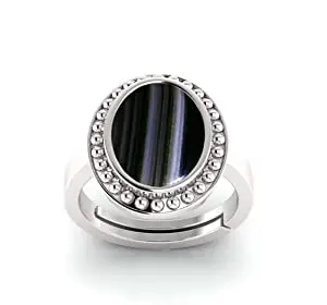 SIDHARTH GEMS 6.50 Carat Sulemani Hakik Ring Original Natural Black Haqiq Precious Gemstone Hakeek Astrological Silver Plated Adjustable Ring Size 16-24 for Men and Women