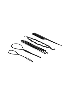 CHRONEX Pack of 5, Black Plastic DIY Styling Tools Pull Hair Clips For Women Hairpin Combhair Juda Bun Maker Hair Style Accessories for Women, Black