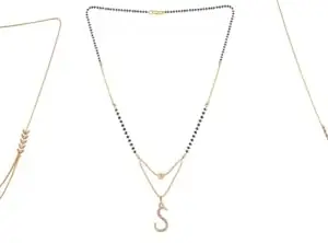 Gold Plated Traditional Black Bead Single Line American Diamond Pendant Jewellary set for Women(Combo) Pack of 3MCN-36-1-37-/