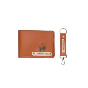 The Unique Gift Studio Customized Wallet and Keychain Combo for Men - Personalized Wallet Keychain Set with Name Printed - Leather Name Wallet Keychain for Men - Customised Gifts for Men with Name & Charm - Tan