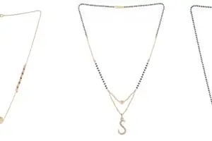 Gold Plated Traditional Black Bead Single Line American Diamond Pendant Mangalsutra for Women(Combo) Pack of 3 MS-34-1-14