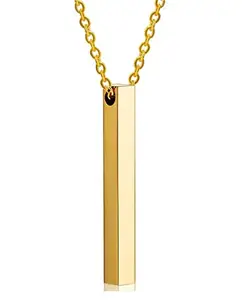 Stylewell Unisex Golden Color Fancy & Stylish Metal 3D Cuboid Vertical Bar Stick Custom Name Locket Pendant Necklace With Clavicle Chain Jewellery Set