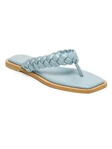 Bruno Manetti Women's SkyBlue Slipon Back Open Braided Designs Flat Sandal