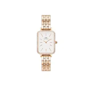 Daniel Wellington Quadro Analog Watch for Women with White Rectangle Dial & Rose Gold Stainless Steel Bracelet Band Water Resistant Women's Wrist Watches - DW00100672K