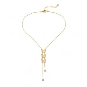 Elegant Butterfly Y Necklace, 18K Gold Plated Stainless Steel, Crystal Accents, Anti-Tarnish