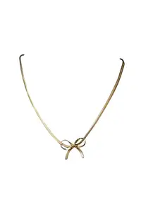 Gold Tone Bow Necklace, Metal Alloy