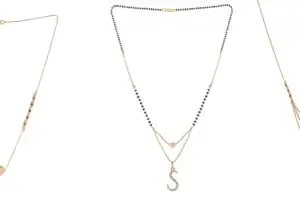 Gold Plated Traditional Black Bead Single Line American Diamond Pendant Jewellary set for Women(Combo) Pack of 3MCN-34-1-31-/