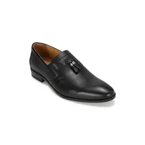 Louis Philippe Men Black Leather Slip Ons