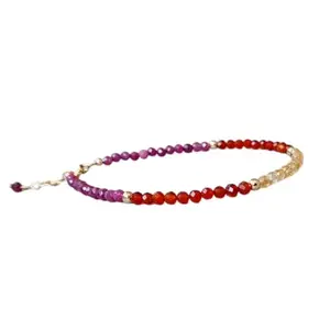 LKBEADS Ruby, carnelian & citrine bracelet with Silver clasp - 3mm Rondelle beads- Faceted Cut -7 Inch Adjustable Bracelet– Healing, Fashion, Gift, Spiritual, Yoga|LK_STACK_08593