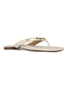 Inc.5 Womens Cream Casual Solid T-Strap Flat Slip-On Sandals