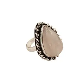 Stylesh Natural Rose Quartz Gemstone Handmade Adjustable Oval Ring For Girls & Women