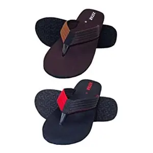 XSTAR Eco Flip Flops for Men's | Comfortable Indoor Outdoor Fashionable Slippers for Men And Boys (Set of 2) (Brown/Black, numeric_13)