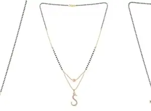 Gold Plated Traditional Black Bead Single Line American Diamond Pendant Jewellary set for Women(Combo) Pack of 3MCN-19-1-15-/