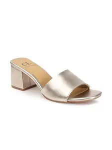 Carlton London Women Gold Stylish Solid Slip On Fashion Sandal for Casual use, Outdoor, Party and Holidays with Block Heels (38)