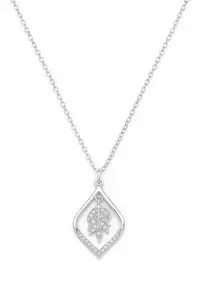 Ayarra Luxe 925 Sterling Silver Crystal Leaf Pendant Necklace for Women | Rhombus Frame Design | Elegant Gift Jewelry