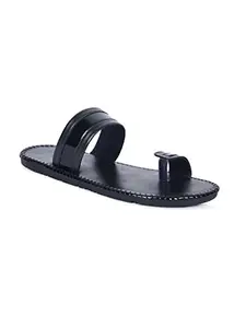 AADI Men's Black Comfortable Synthetic Leather Daily Use Casual Flip Flop & Slippers