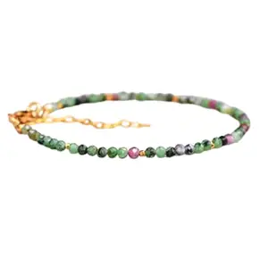 LKBEADS Gold Plated Bracelet with Multicolor Faceted Ruby Zoisite Beads – Round 2mm – 7 inch Adjustable – For Men & Women|LK_STACK_05995