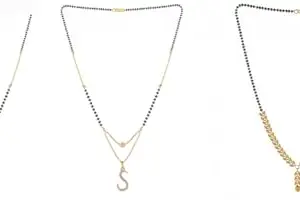 Gold Plated Traditional Black Bead Single Line American Diamond Pendant Mangalsutra for Women(Combo) Pack of 3 MS-5-1-3