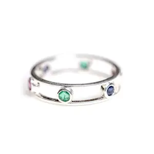 CHOPDA'S PURE SILVER 925 Sterling Silver Ring with Ruby, Sapphire & Emerald Stones - Women's Precious Stone Jewelry - 1 Carat Each - Elegant Pure Silver Ring for Women (7)
